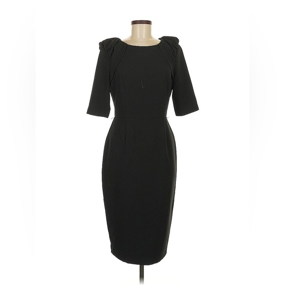 Eva Longoria Black Fitted Ruched Shoulder Dress – Size 2 - Picture 1 of 12